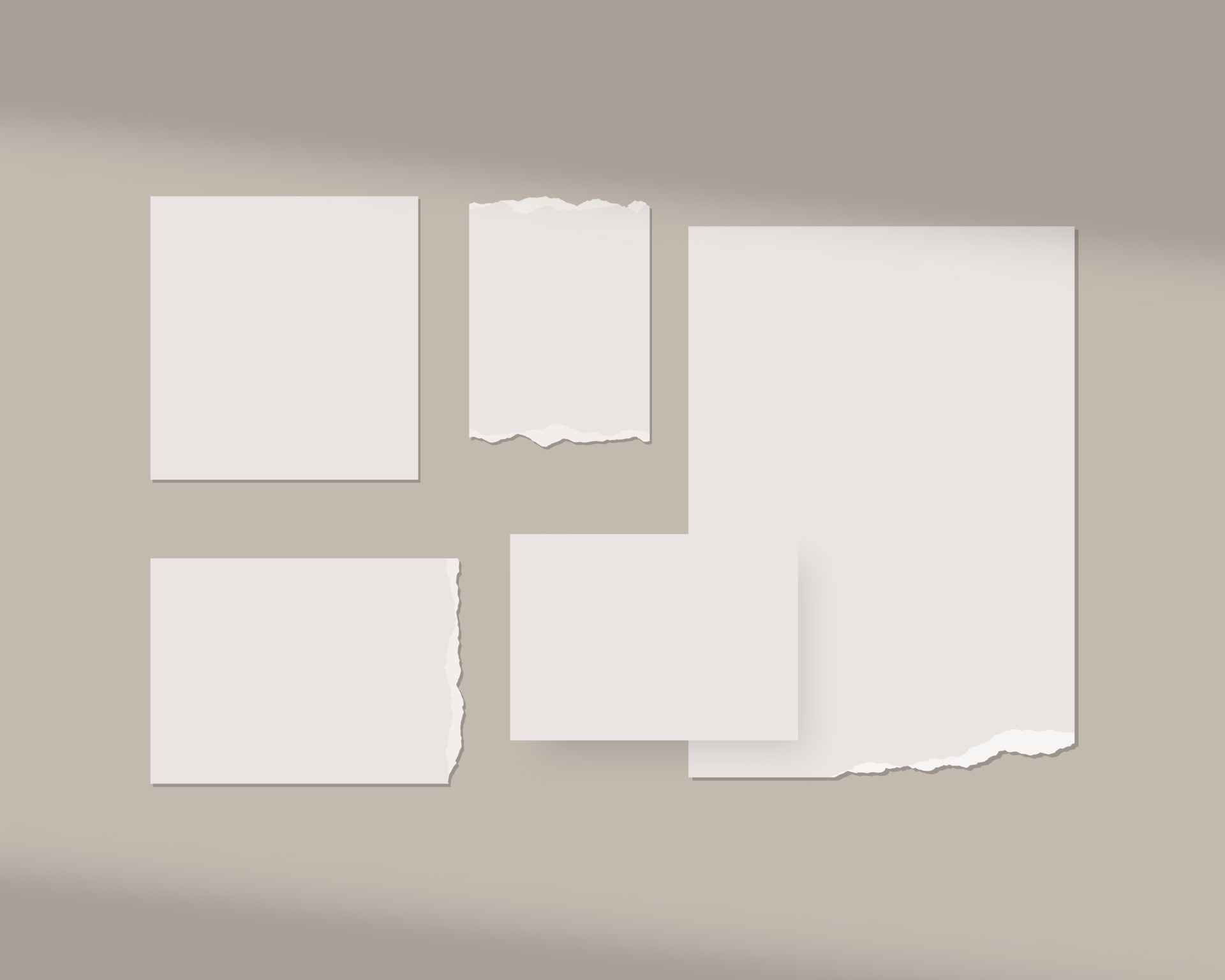 Empty sheets. Рваная бумага мокап. empty template. white paper shadow.