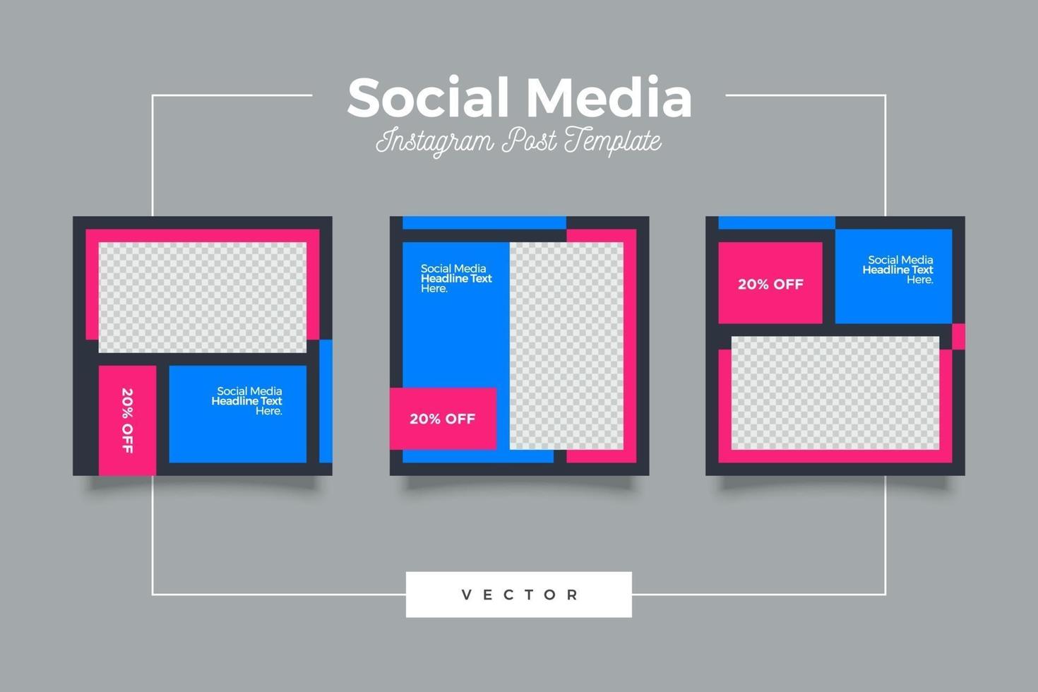 Modern blue and pink social media post template vector