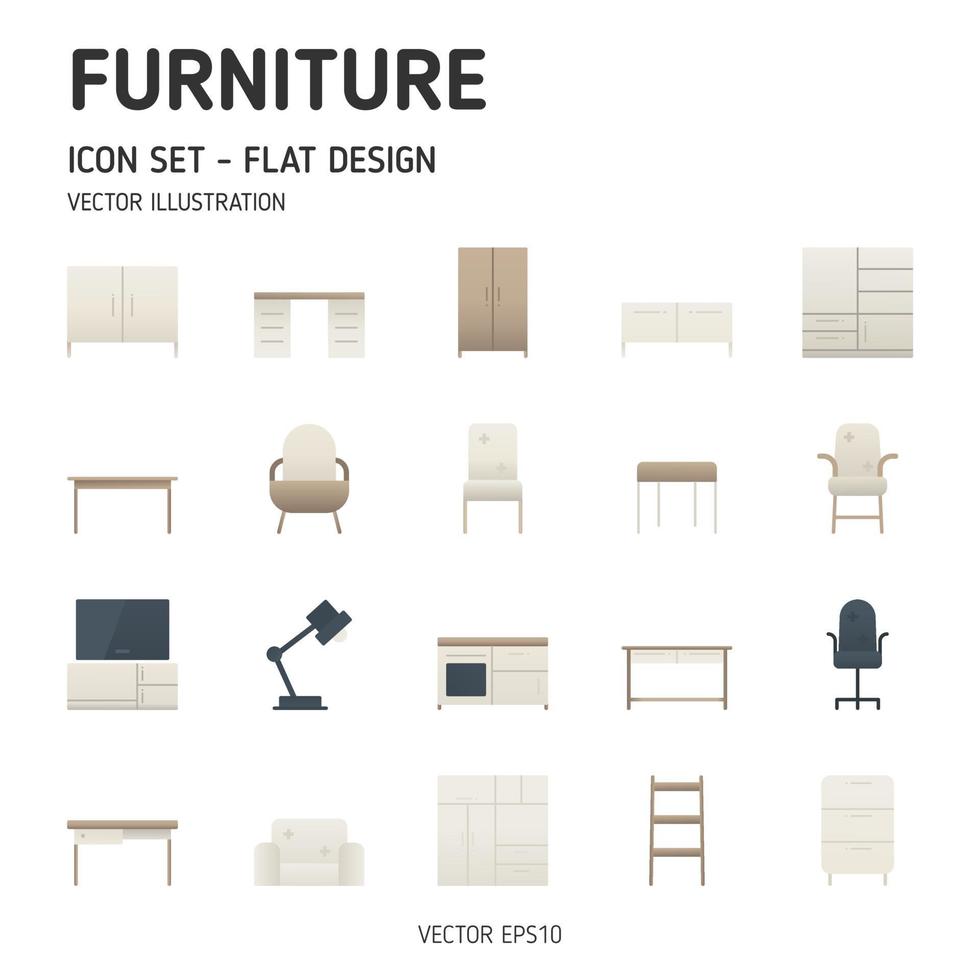 Modern furniture Icons. Simple Set of Furniture Flat Icon Set. Flat Design Style. Vector Icon.