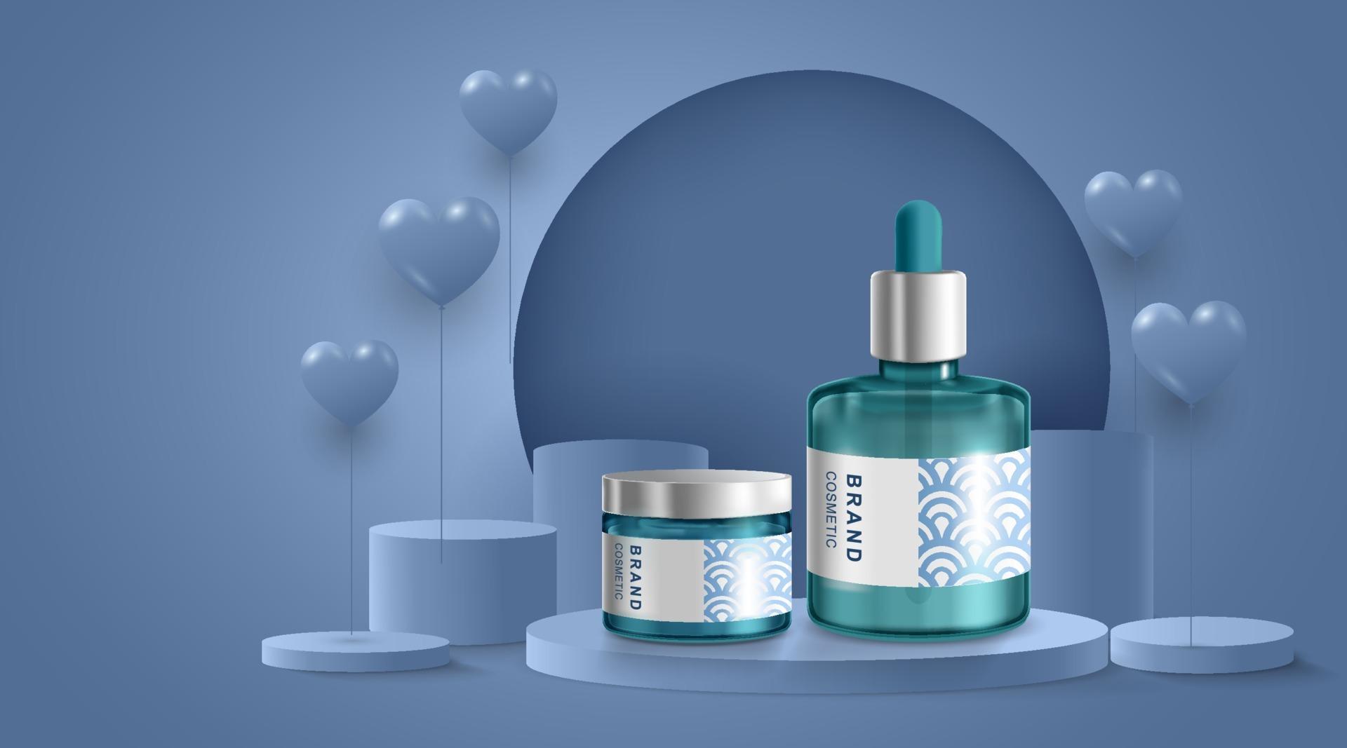 Download Minimalist mockup. Cosmetic on Stage or podium for product presentation or showcase on Cyan ...