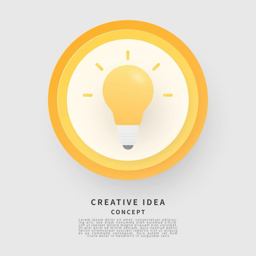 Creative idea concept. Paper cut style with lightbulb. Vector illustration.