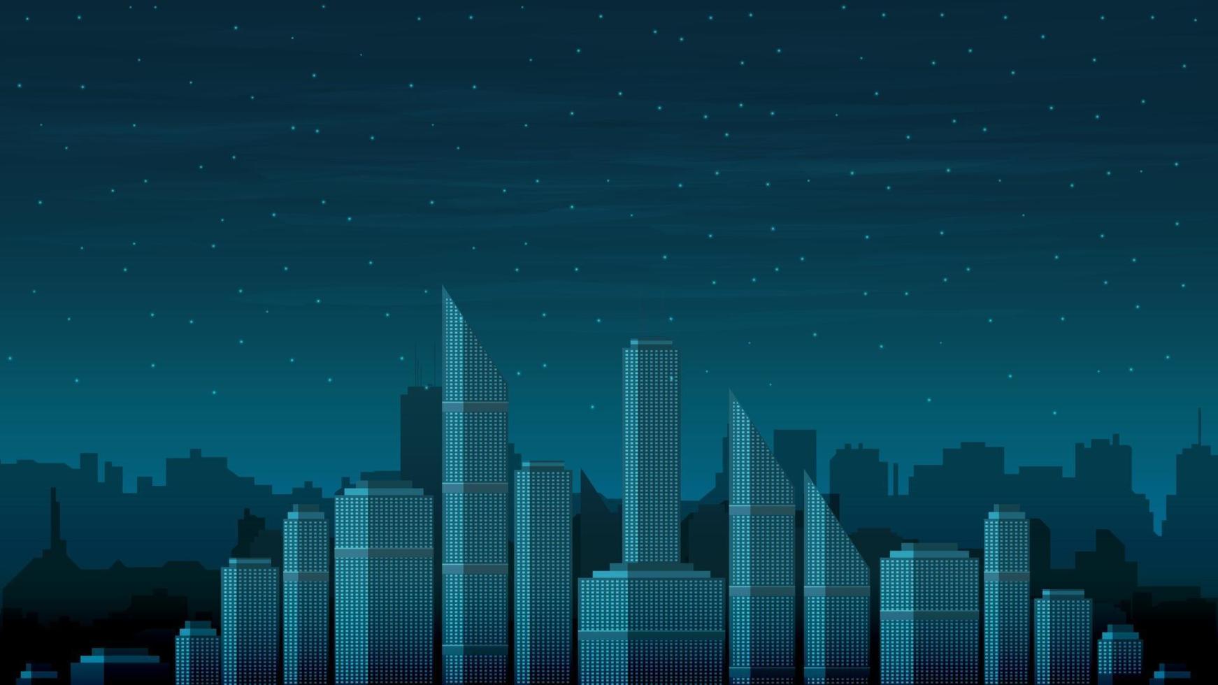el paisaje urbano del futuro sin electricidad en una noche oscura. cielo estrellado sobre las torres de la ciudad vector