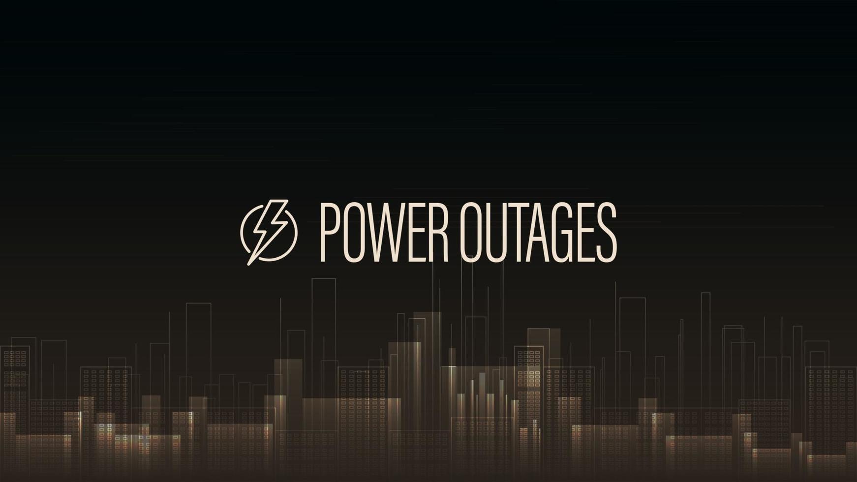 Power outage, warning poster with logo and city without electricity in digital style on background vector