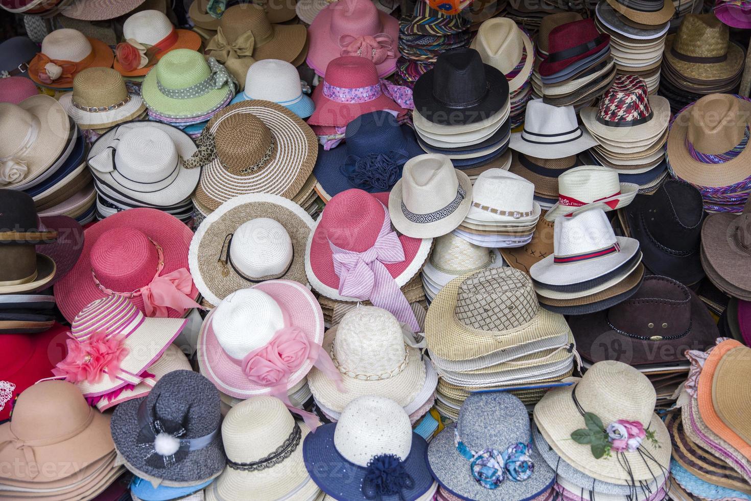 Colorful hats on marketplace photo