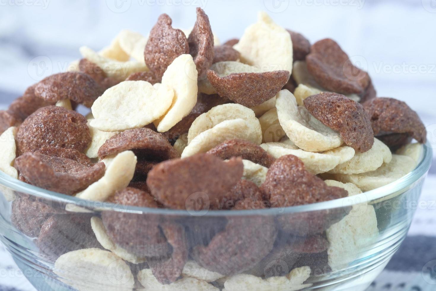 Close up of chocolate corn flakes in a bowl photo