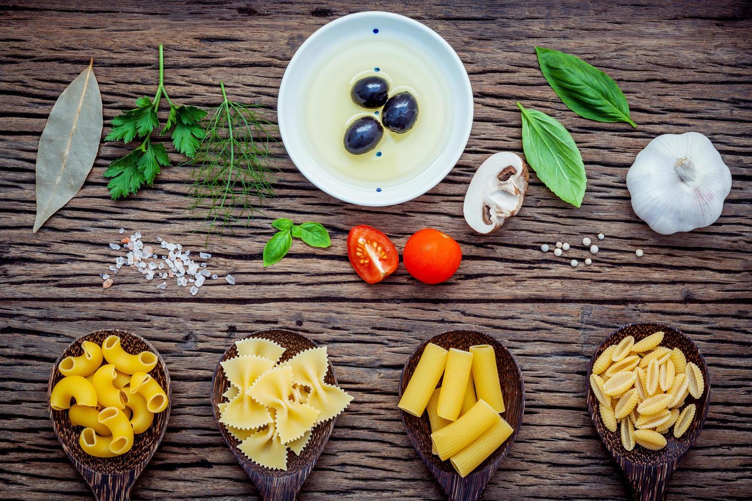 Top view of fresh pasta ingredients photo