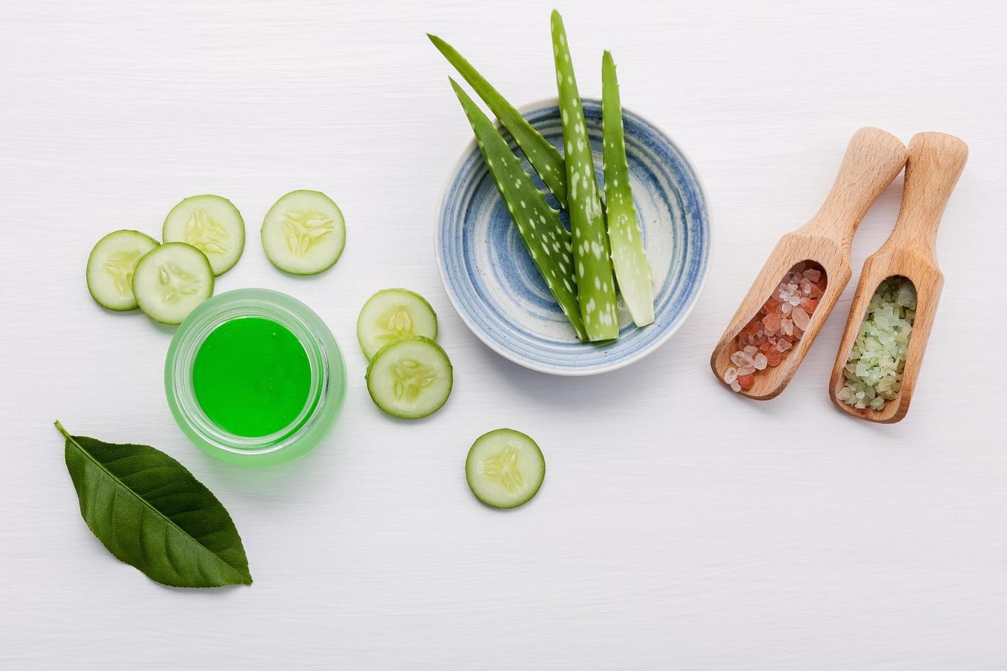 Cucumber, aloe vera, and salt photo