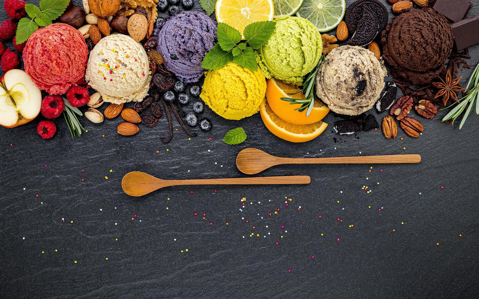 Ice cream and wooden spoons photo