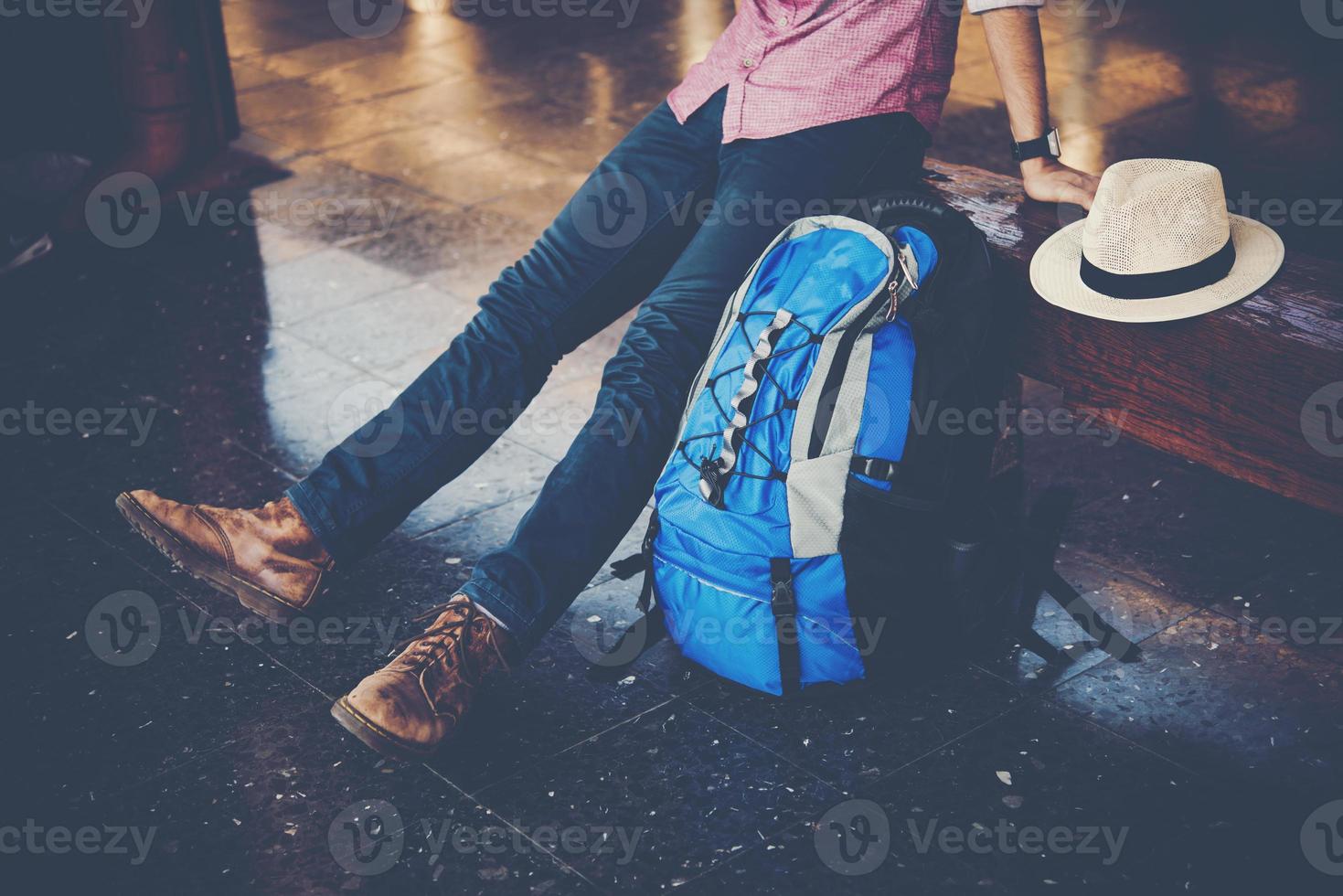 Man waiting for the train at platform photo