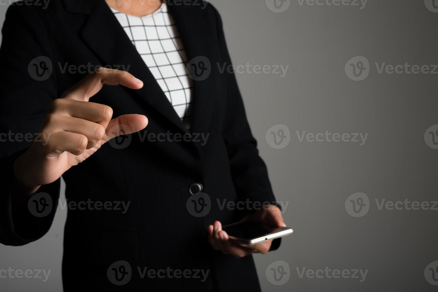 Business woman's hand gesture with copy space photo