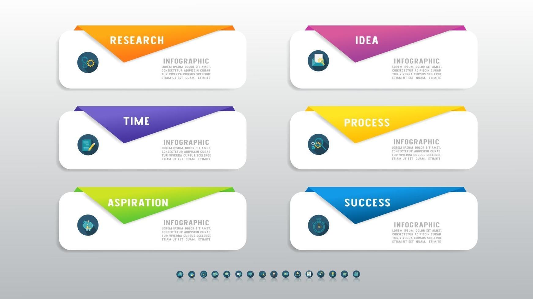 Infografía de gráfico de proceso de seis pasos de negocios con iconos para presentación. vector