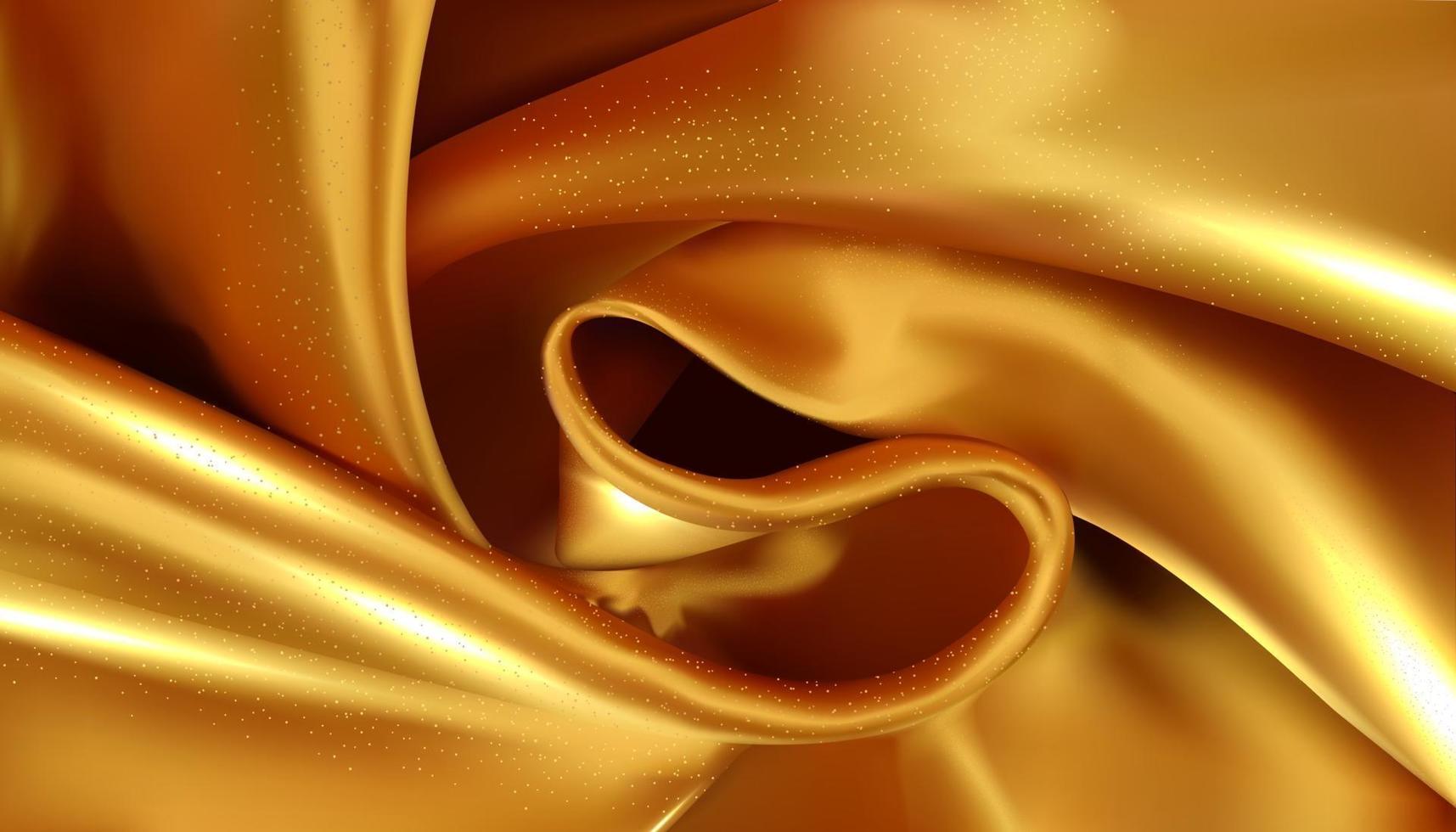 gold silky fabric abstract background 3d illustration realistic swirled textile vector