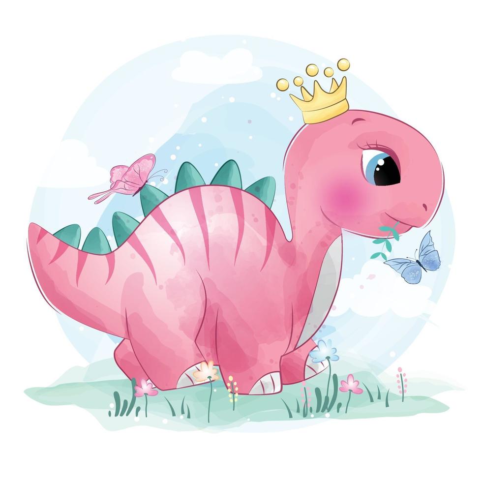 lindo dinosaurio con ilustración floral vector