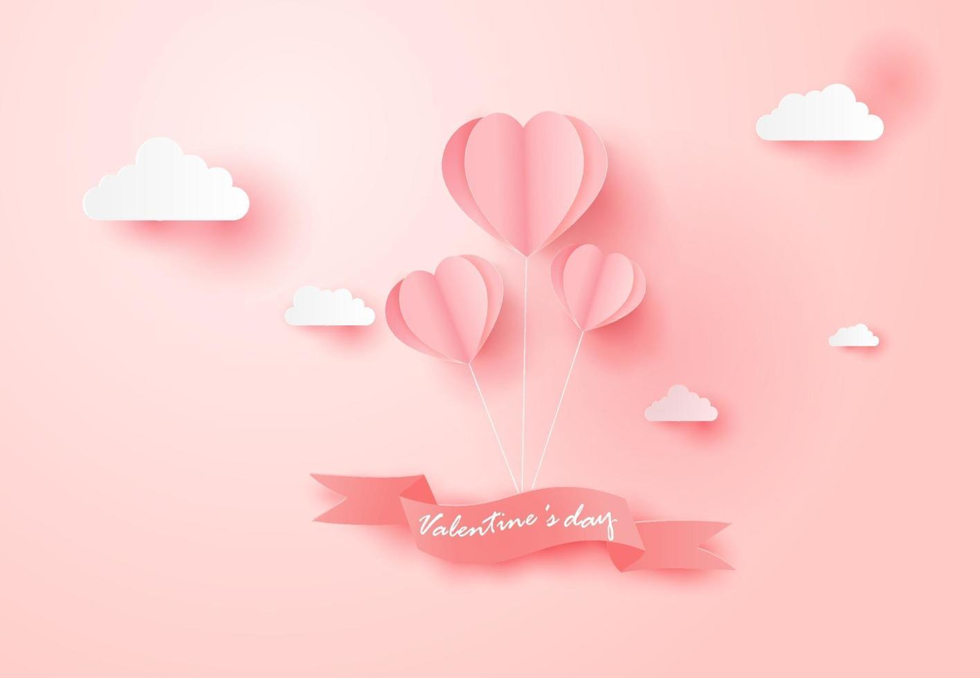 Happy Valentines Day card with Balloon float the sky. vector