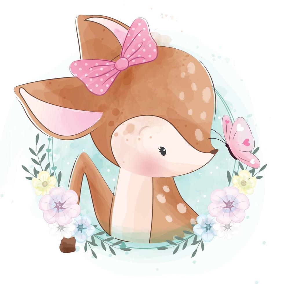 Cute deer with floral illustration vector