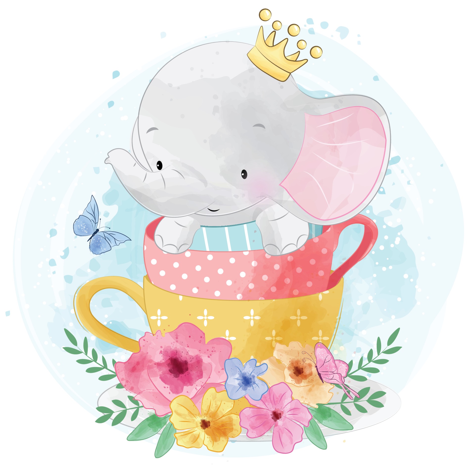 Cute elephant with teacup illustration 2067123 Vector Art at Vecteezy