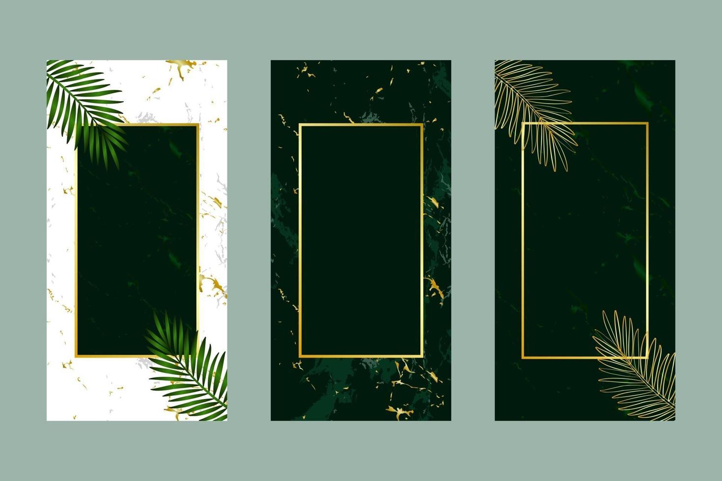 Invitation card background green leaf gold white and marble template vector