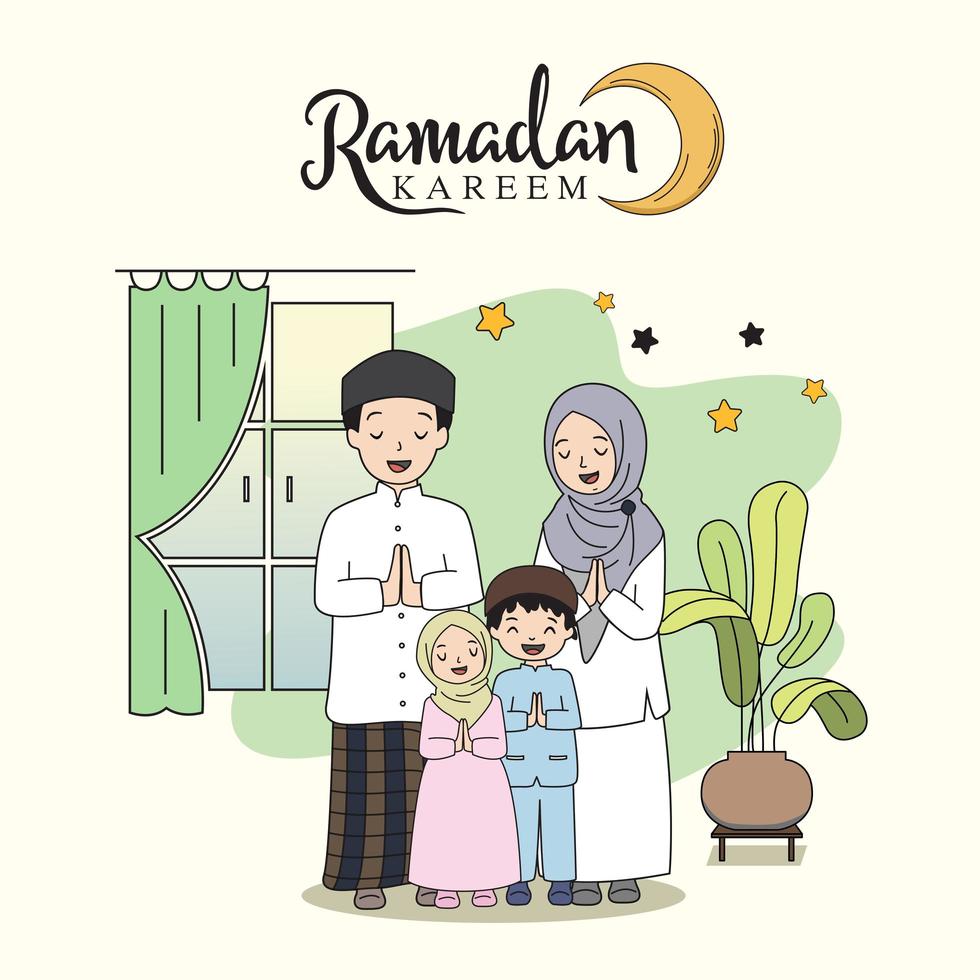 beautiful ramadan kareem design family celebration flat illustration, illustration design template. vector