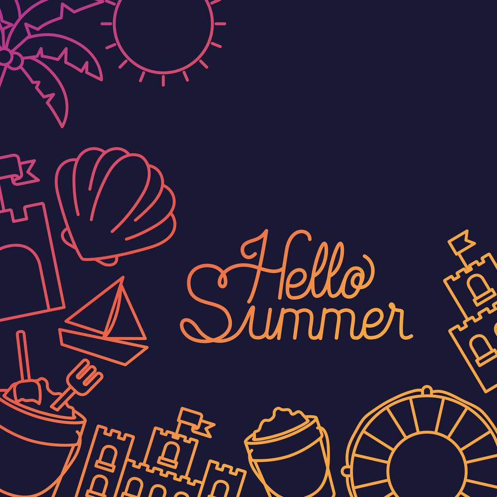 Hello summer and vacation silhouette design vector