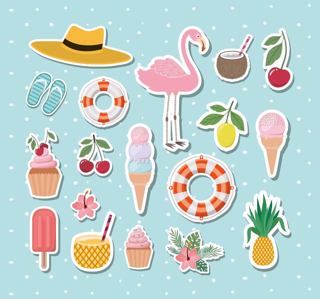 Hello summer and vacation stickers design vector