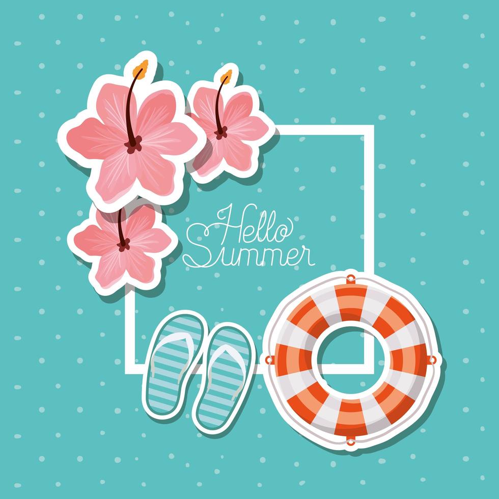 Hello summer and vacation stickers design vector