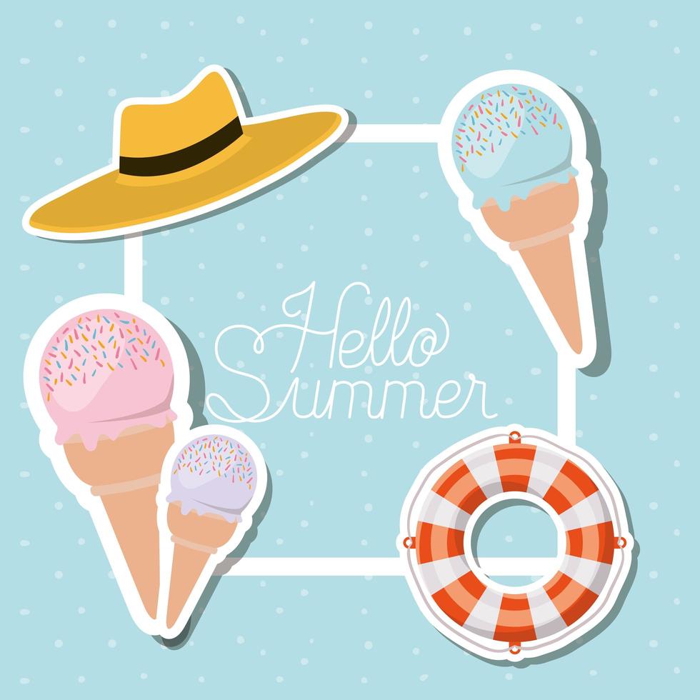 Hello summer and vacation stickers design vector