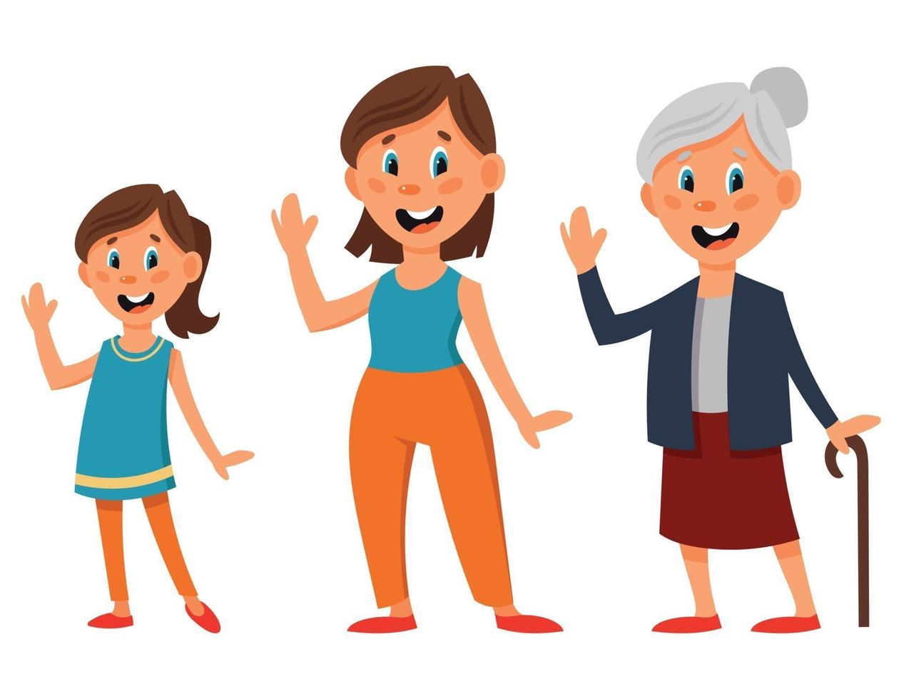 Female character of different ages set vector