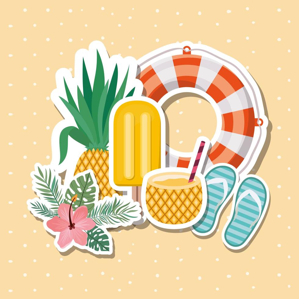 Hello summer and vacation stickers design vector