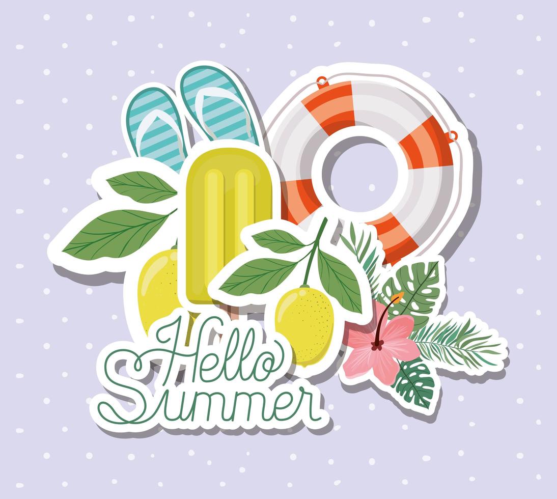 hola diseño de pegatinas de verano y vacaciones vector