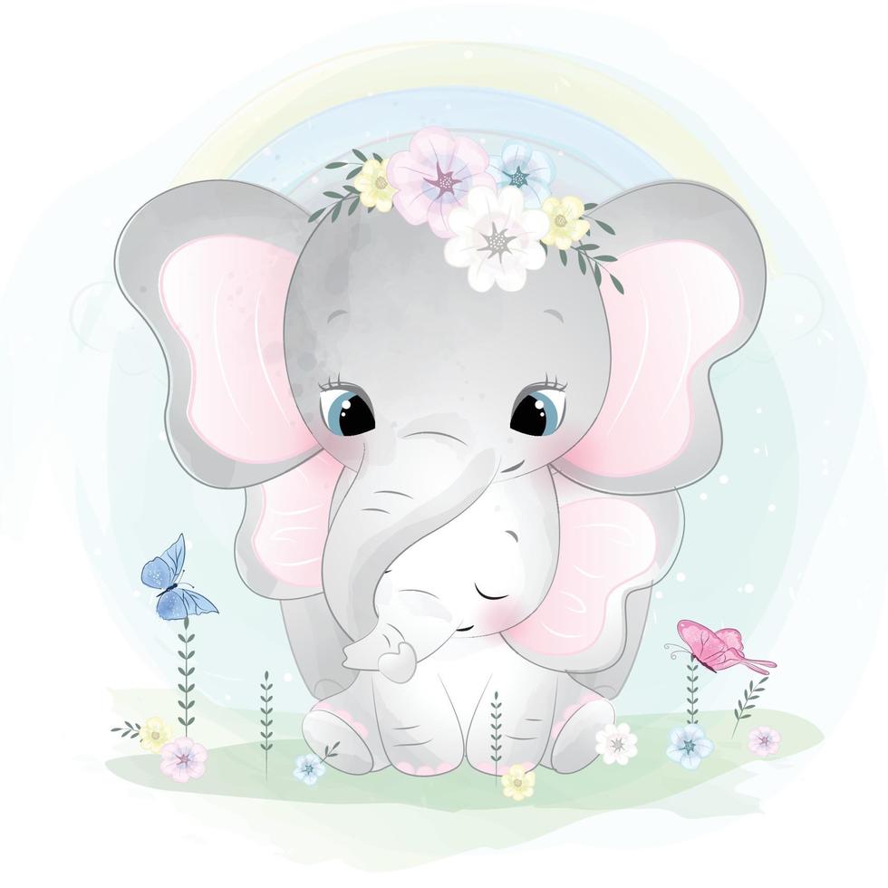 Cute elephant mother and baby illustration vector