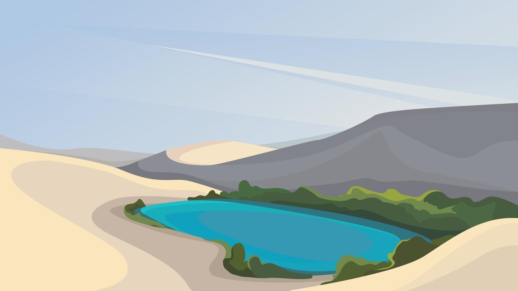 Small lake in desert. Beautiful natural landscape. vector