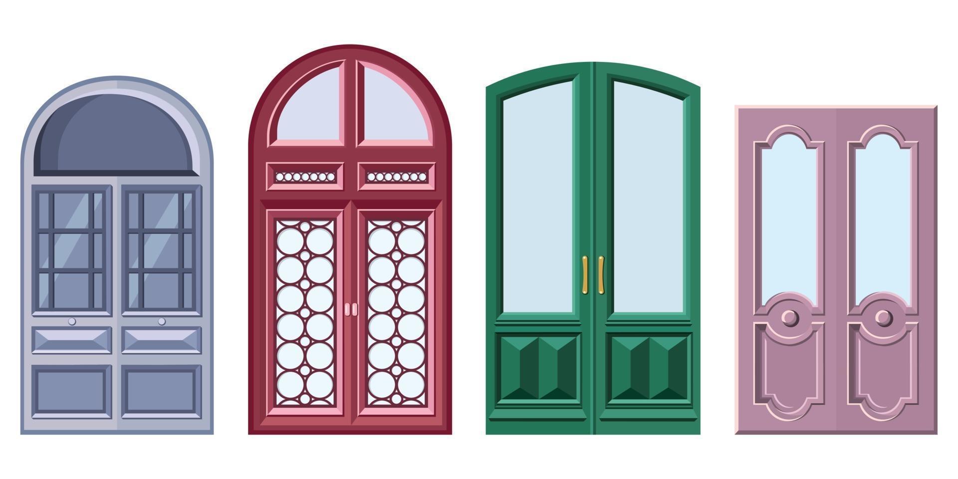 Set of double doors in cartoon style vector