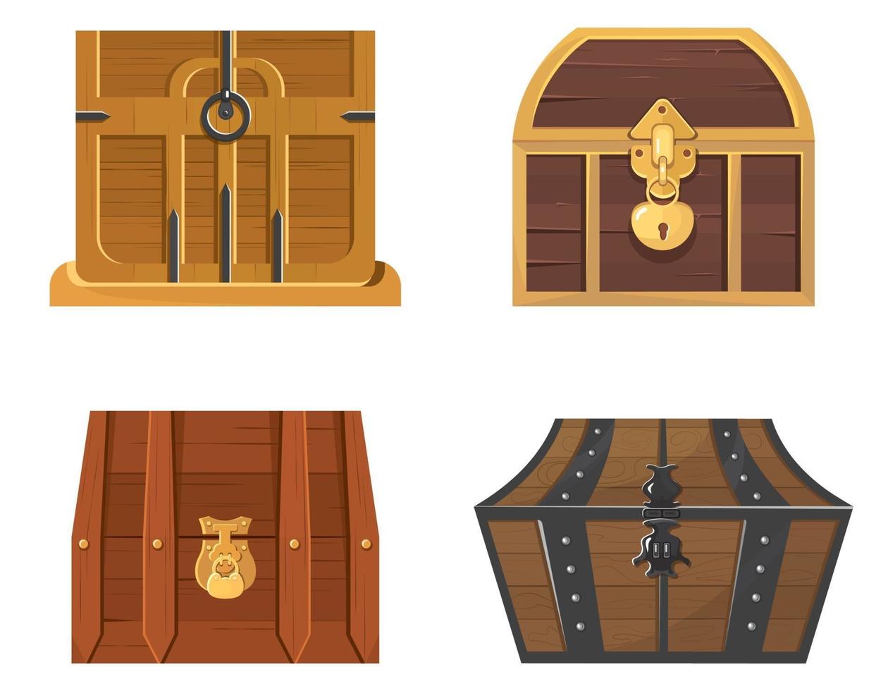 Set of wooden treasure chests vector