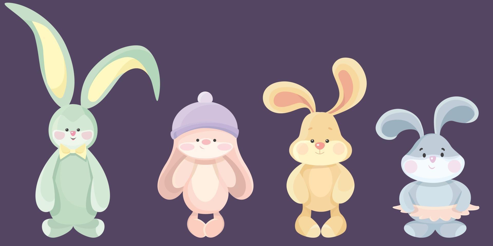 Set of stuffed animal rabbits vector