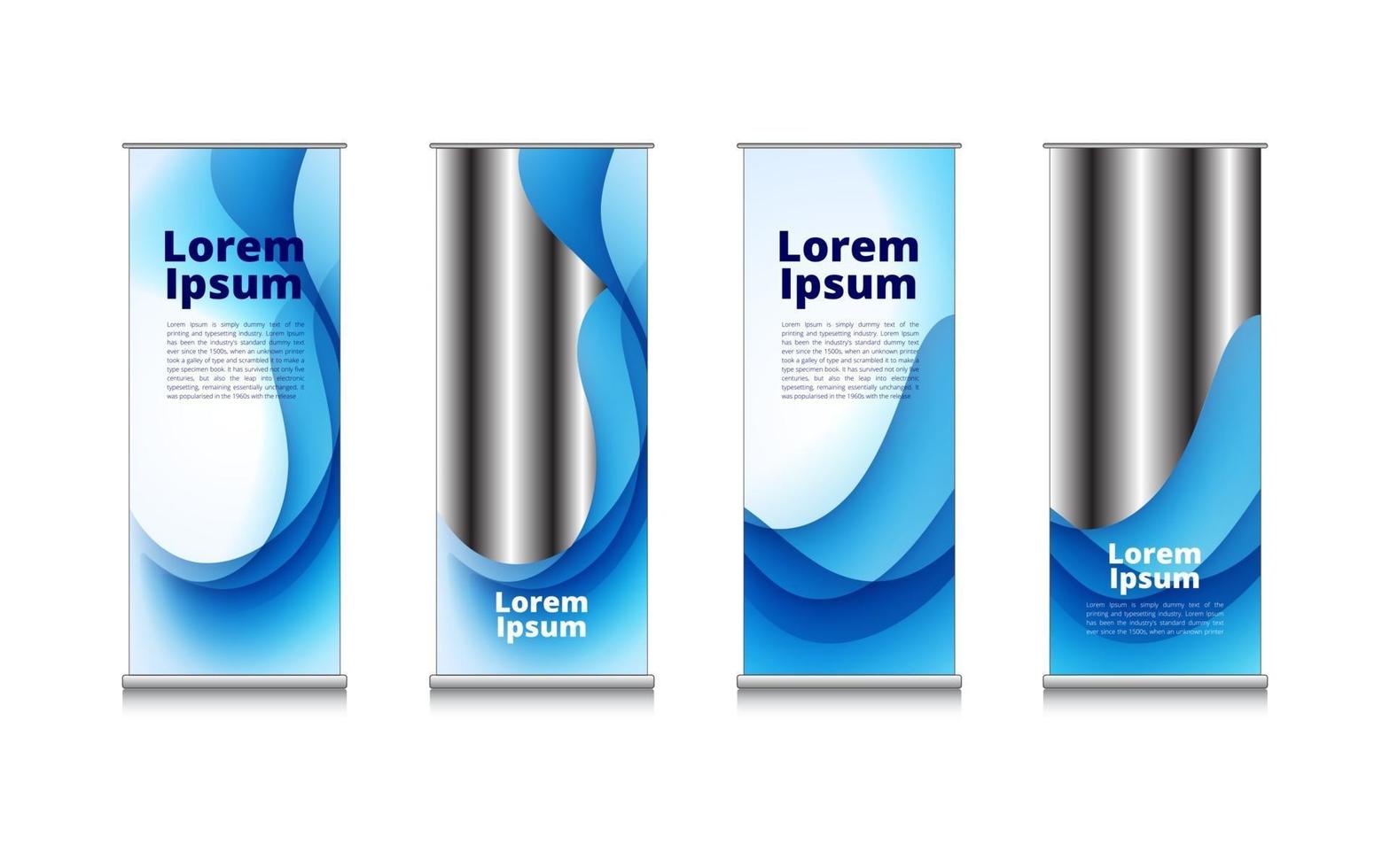 rollup set of Blue and white wave water abstract background template design for picture and text message Business flyer vector