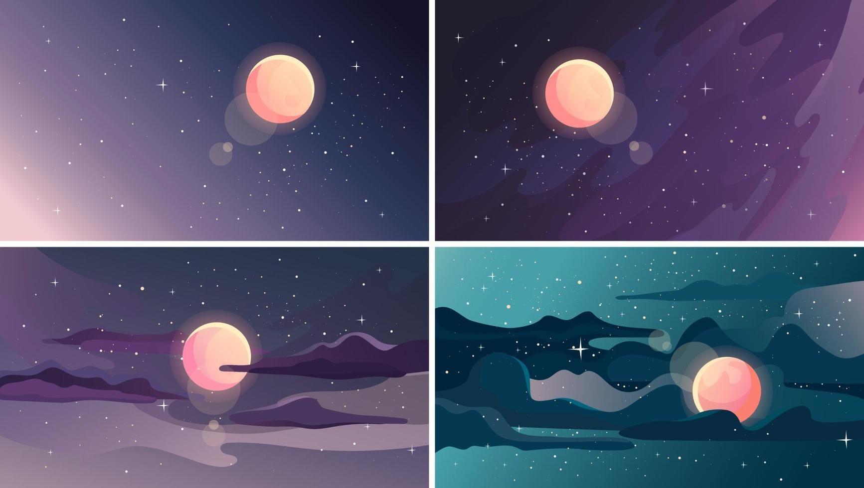 Set of beautiful starry landscapes. vector