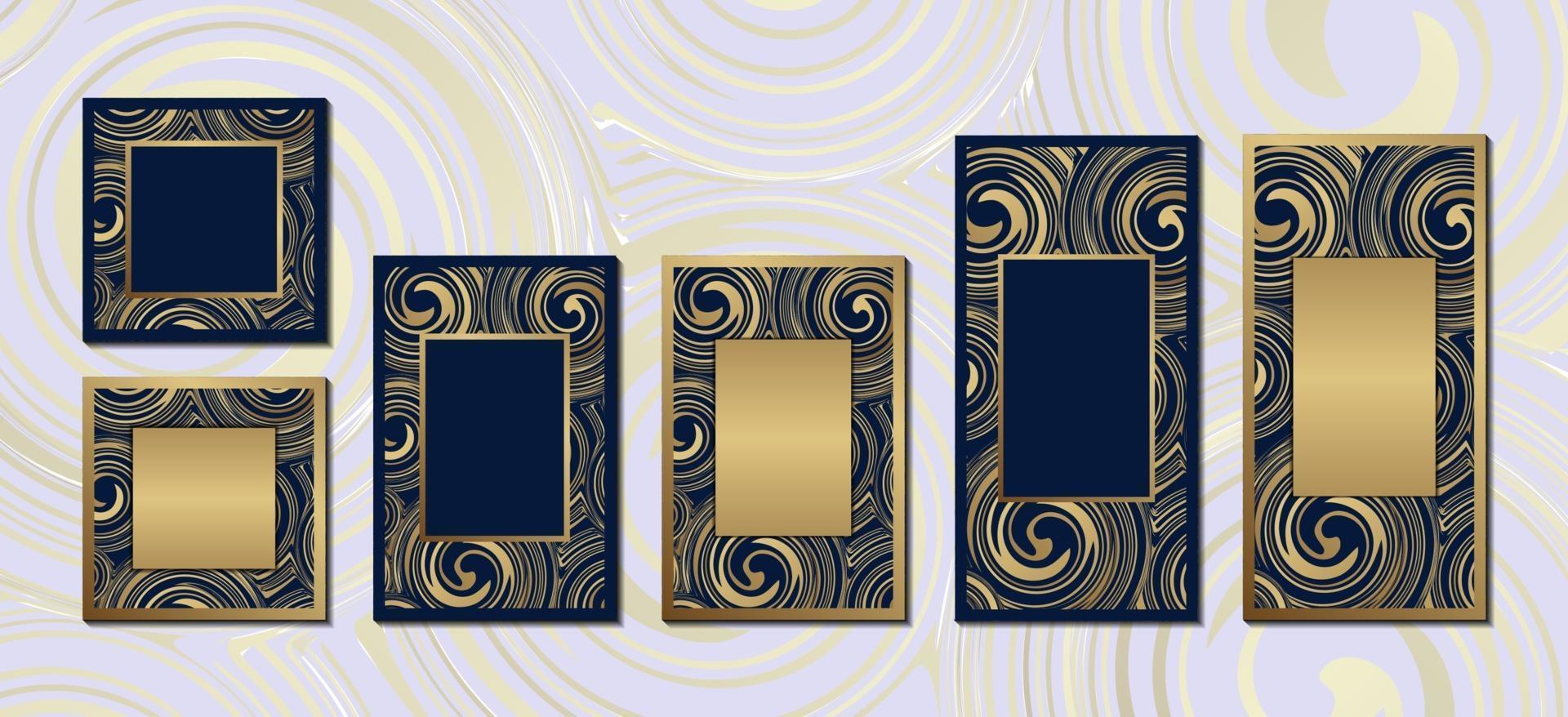 Colección de fondo elegante de mármol azul dorado abstracto con marco para tarjetas de invitación diseño de cartel de cubierta vector