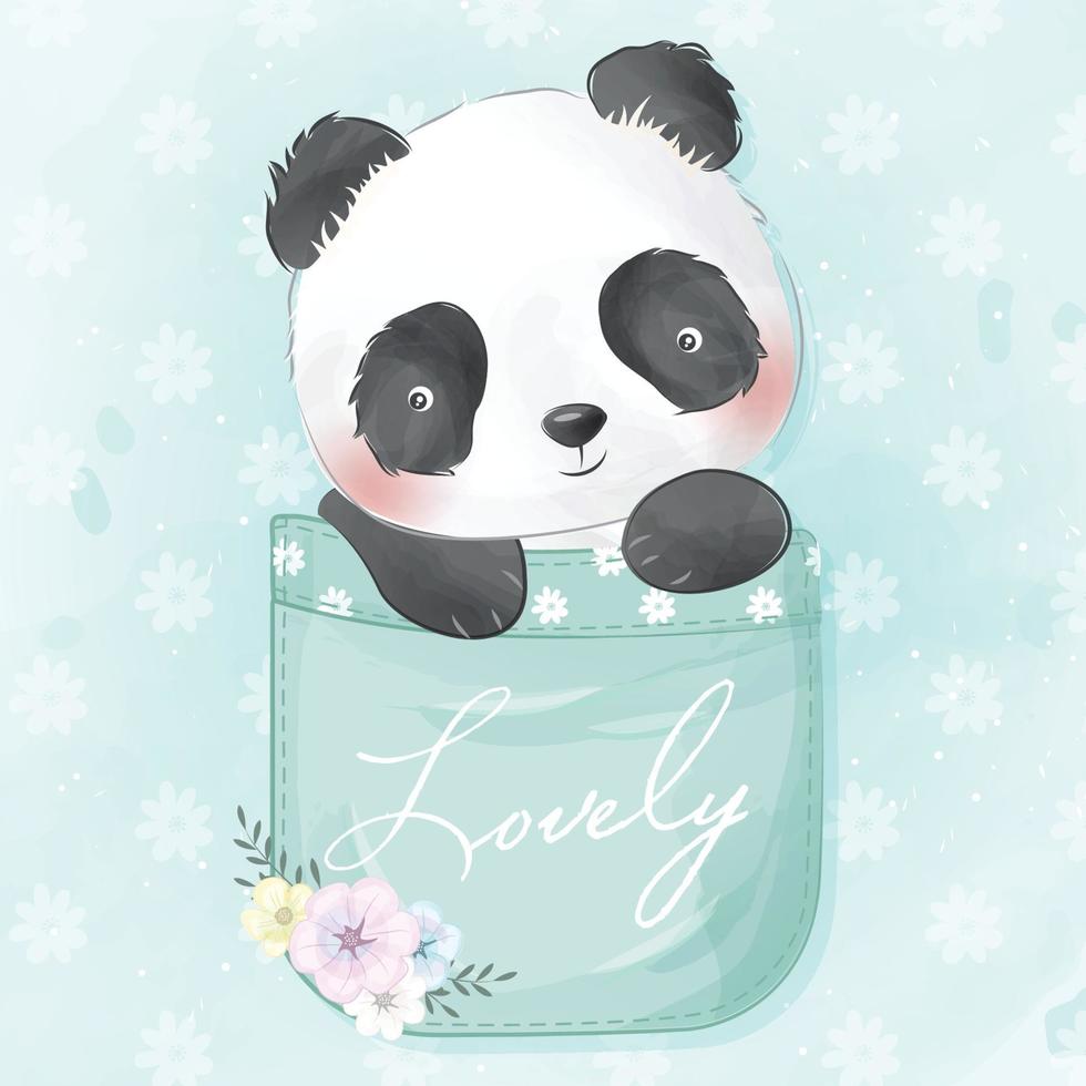 lindo panda sentado dentro de la ilustración de bolsillo vector