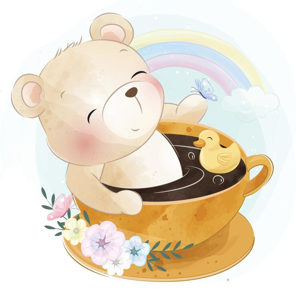 Cute bear with ducky illustration vector