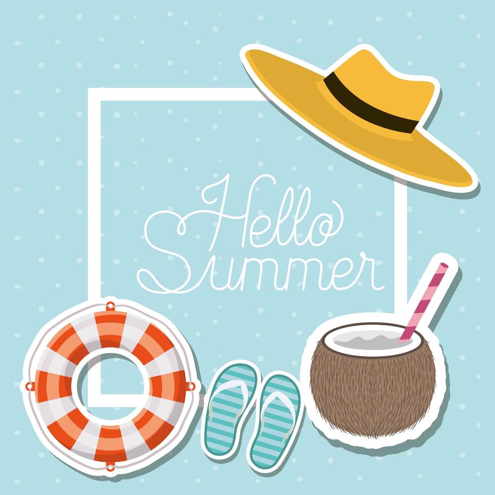 Hello summer and vacation stickers design vector