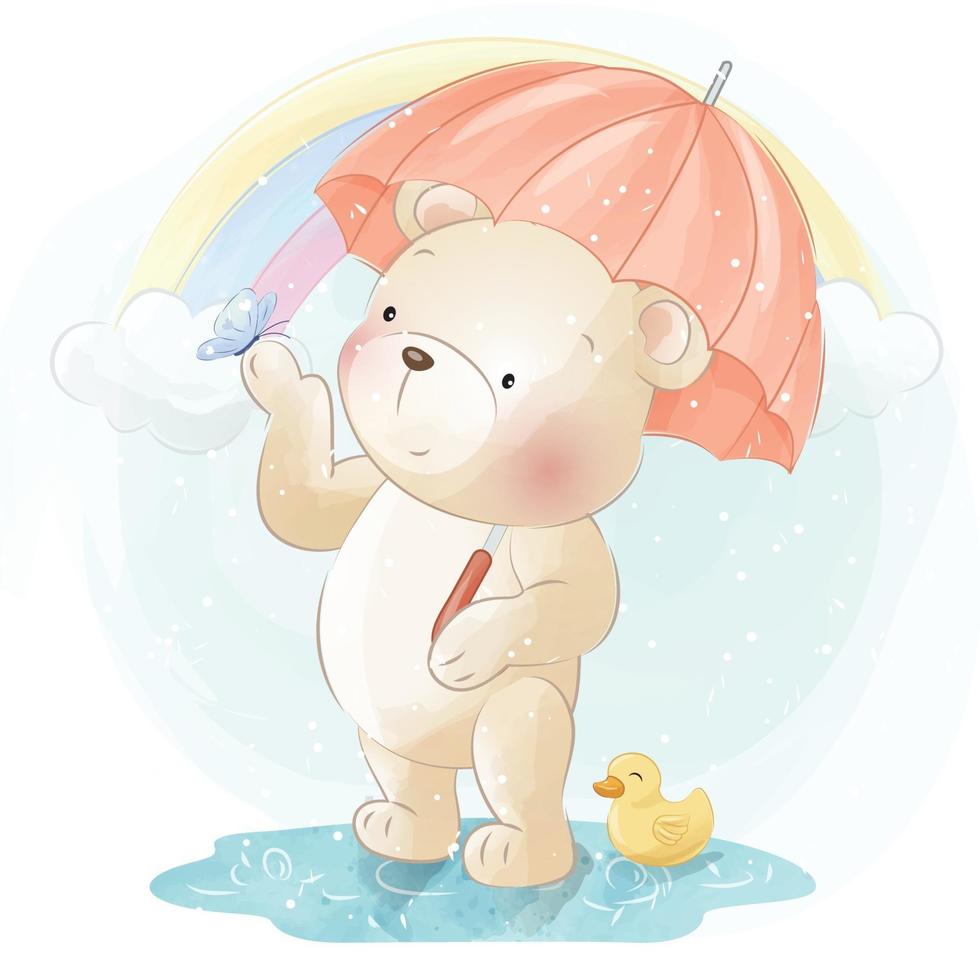 lindo oso con ilustración de patito vector