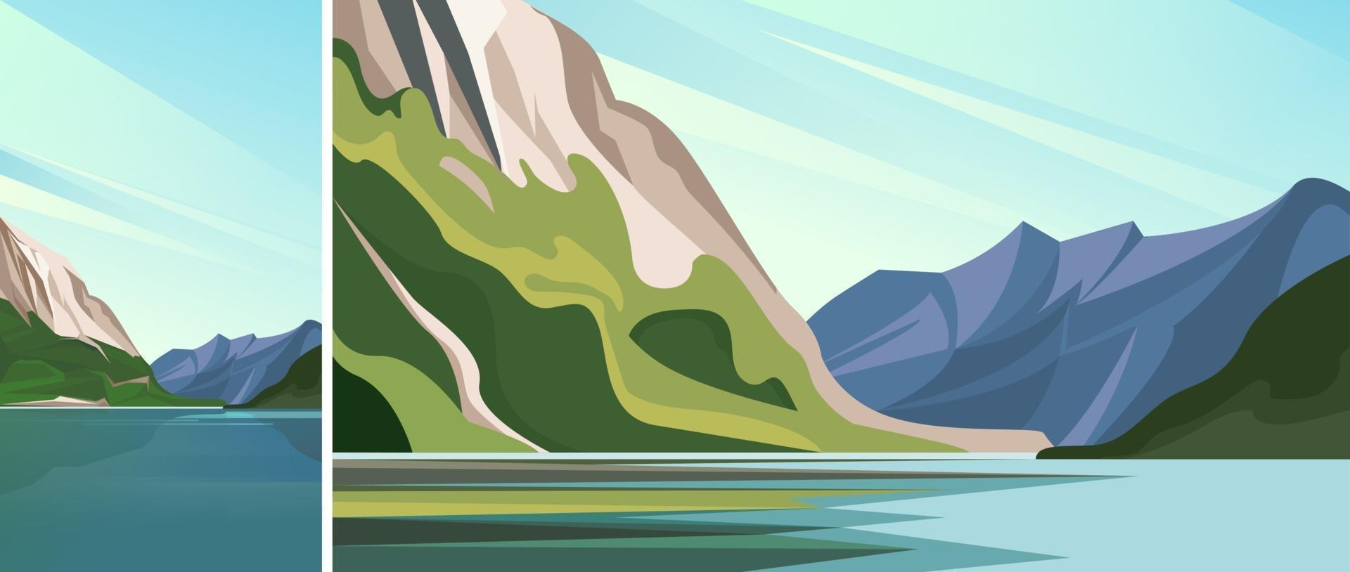 Lake with mountains set vector