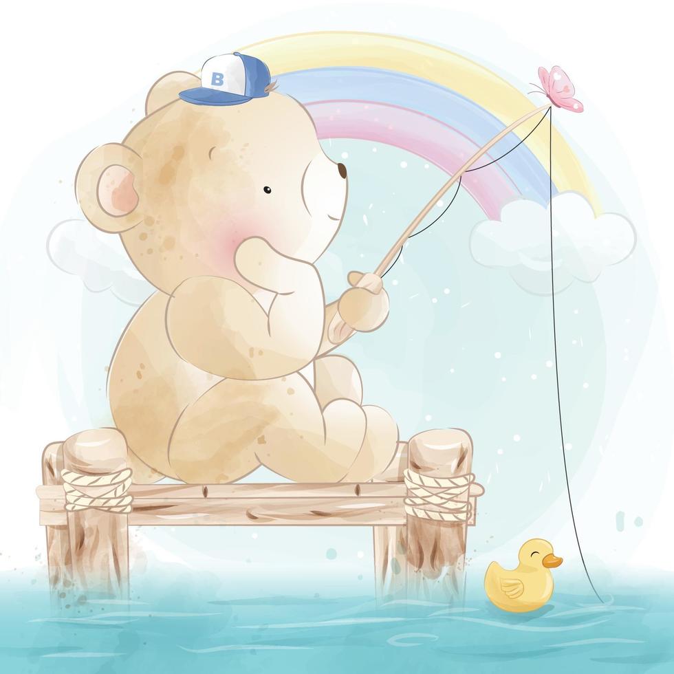 Cute bear with ducky illustration vector