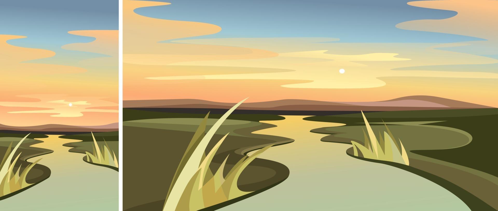 River landscape at dawn set vector