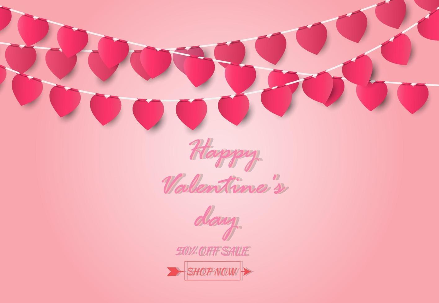 Tarjeta de felicitación del día de San Valentín y concepto de amor con forma de corazón sobre fondo rosa, estilo de arte de papel. vector
