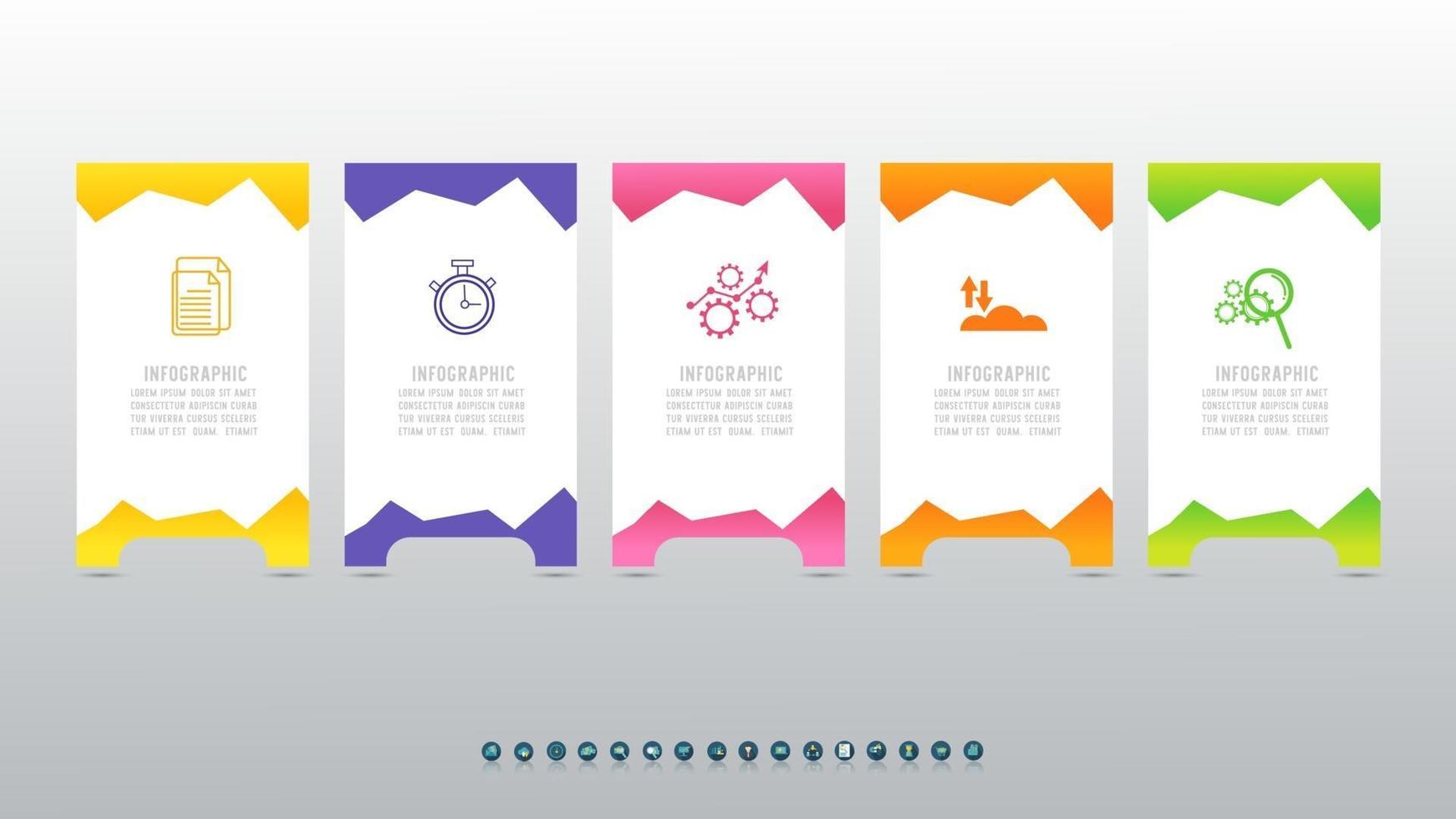 Business 5 steps process chart infographics with with icons for presentation. vector