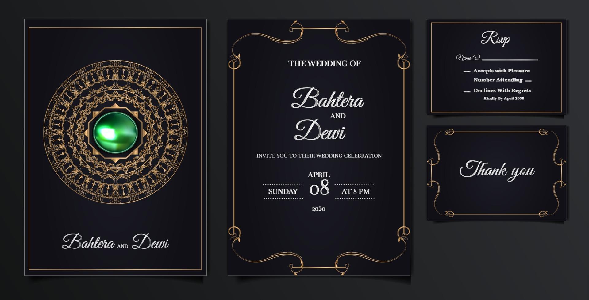 elegant wedding invitation cards set vector