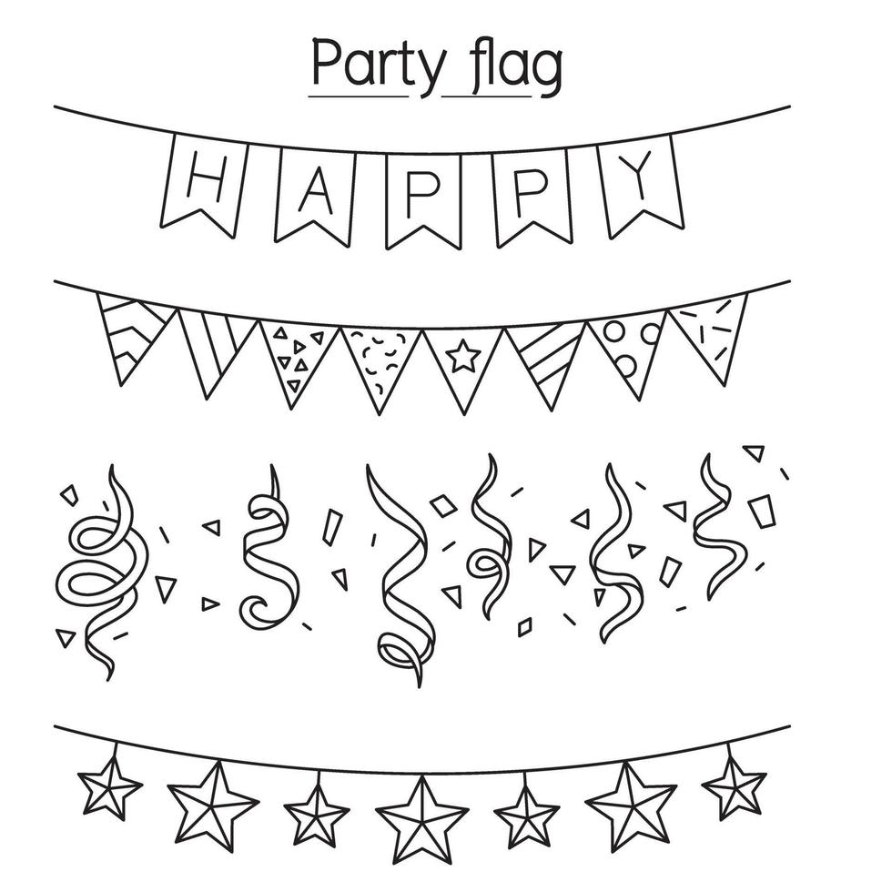 Party flag, pennant, Decoration, Bunting vector illustration graphic design in thin line style