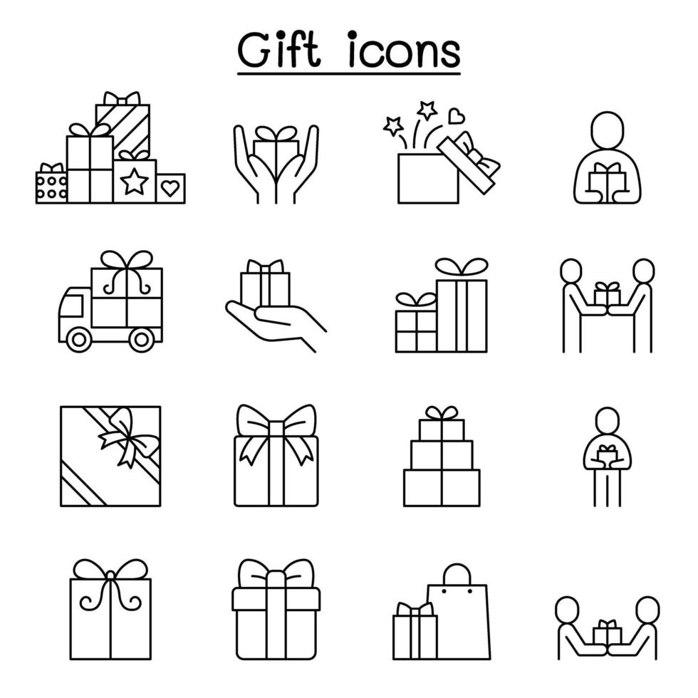 Gift icon set in thin line style vector