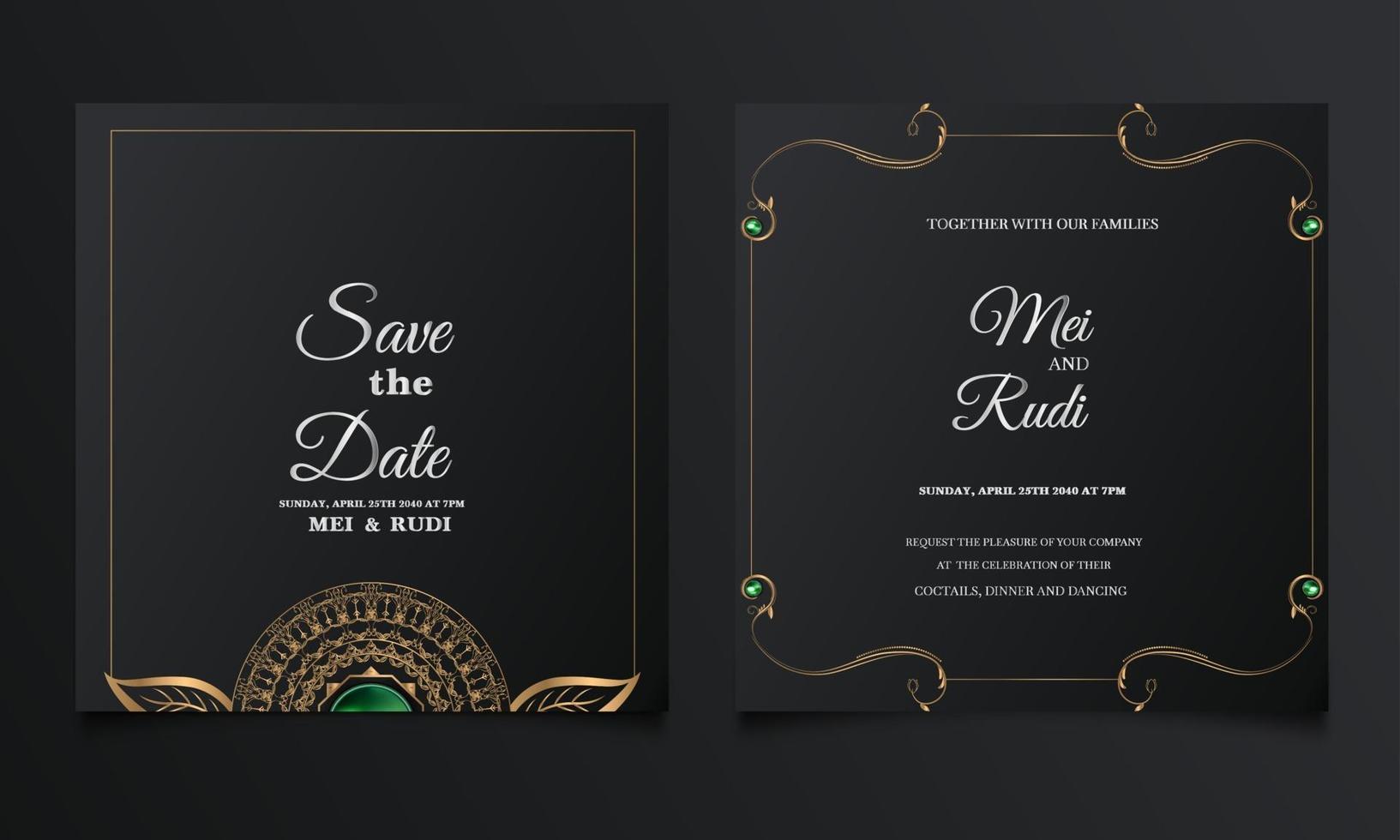 luxury save the date wedding invitation card set vector